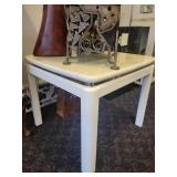 A group lot of items. Rams Head Urn, A Floor Candlestick, Decorative Metal Stand & Abstract Wood Figure.