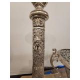 A Silver Raised Design Plant Stand with an angel and flowers, and a handled Vase / Bowl.