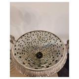 A Silver Raised Design Plant Stand with an angel and flowers, and a handled Vase / Bowl.