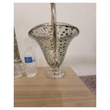 A Silver Raised Design Plant Stand with an angel and flowers, and a handled Vase / Bowl.