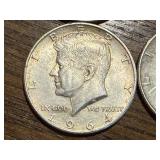 4 - 1964 Kennedy Half Dollars