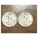 2 - 1943 Walking Liberty Half Dollars