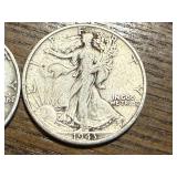 2 - 1943 Walking Liberty Half Dollars