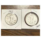 2 - 1943 Walking Liberty Half Dollars