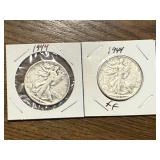 2 - 1944 Walking Liberty Half Dollars