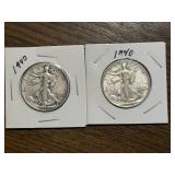 2 - 1940 Walking Liberty Half Dollars