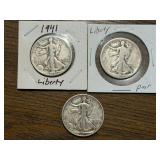 3 -  Walking Liberty Half Dollars