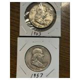 1957 & 1963 Franklin Half Dollars
