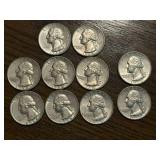 10 Silver Washington Quarters
