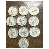 10 Silver Washington Quarters