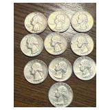 10 Silver Washington Quarters