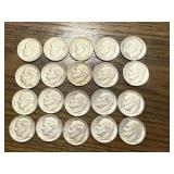 20 Silver Roosevelt Dimes