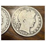 2 - 1908 Barber Half Dollars