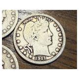 5 Barber Silver Quarters