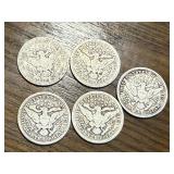 5 Barber Silver Quarters
