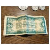 1928 A Silver Certificate, 1971 Ike Dollar & 4 Susan B Dollar Coins