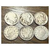 3 Buffalo & 3 Liberty V Nickles
