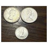 2 Silver Canadian Quarters & 1 Silver Canadian Dime