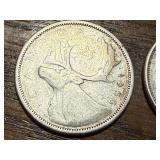 2 Silver Canadian Quarters & 1 Silver Canadian Dime