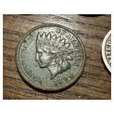 1916 Barber Dime, 1890 Indian Head Penny, 2 1943 Steel Wheat Pennies & 1958D Wheat Penny