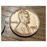 1916 Barber Dime, 1890 Indian Head Penny, 2 1943 Steel Wheat Pennies & 1958D Wheat Penny