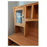 ML - Large Oak Computer Desk and Hutch with Glass Cabinets