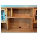 ML - Large Oak Computer Desk and Hutch with Glass Cabinets