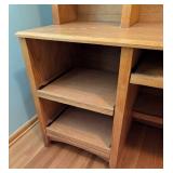 ML - Large Oak Computer Desk and Hutch with Glass Cabinets