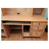 ML - Large Oak Computer Desk and Hutch with Glass Cabinets