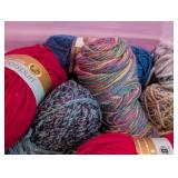 ML - Assorted Yarn and Knitting Needle Collection in Storage Bin