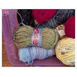 ML - Assorted Yarn and Knitting Needle Collection in Storage Bin