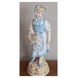 BR - Large Vintage Porcelain Figurine of Girl with Bonnet and Basket