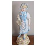 BR - Large Vintage Porcelain Figurine of Girl with Bonnet and Basket