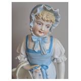 BR - Large Vintage Porcelain Figurine of Girl with Bonnet and Basket