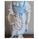 BR - Large Vintage Porcelain Figurine of Girl with Bonnet and Basket
