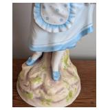 BR - Large Vintage Porcelain Figurine of Girl with Bonnet and Basket