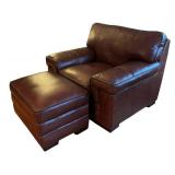 LR - Simon Li Stampede Cognac Leather Chair with Ottoman