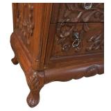 FR - Vintage Carved Wood Louis XV Style Accent Table with Floral Motif