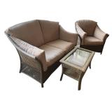 P - Wicker Patio Sofa Set with Two Chairs and Glass-Top Table