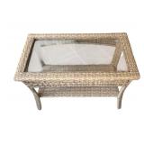 P - Wicker Patio Sofa Set with Two Chairs and Glass-Top Table