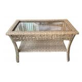 P - Wicker Patio Sofa Set with Two Chairs and Glass-Top Table