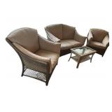 P - Wicker Patio Sofa Set with Two Chairs and Glass-Top Table