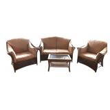 P - Wicker Patio Sofa Set with Two Chairs and Glass-Top Table