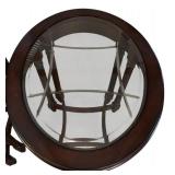 FR - Pair of Glass Top Wood Side Tables