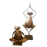 FR - Set of 2 Metal Yoga Frog Sculptures