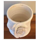 LR - Handmade White Pottery Vase with Rose Design