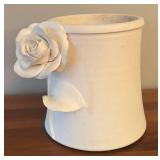 LR - Handmade White Pottery Vase with Rose Design