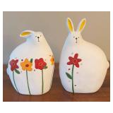LR - Set of 2 Decorative Ceramic Bunny Figures with Floral Design