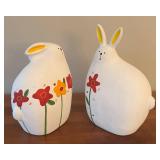 LR - Set of 2 Decorative Ceramic Bunny Figures with Floral Design