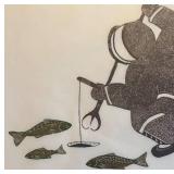 LR - "Good Ice Fishing" Limited Edition Stone Cut Print by Inuit Artist Malaya Akulukjuk